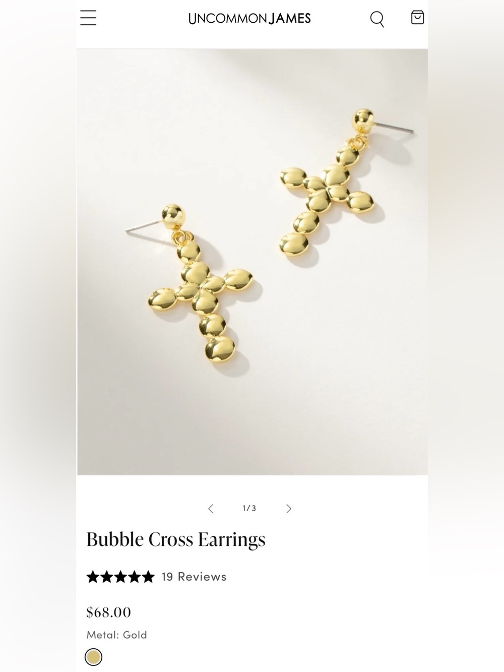 💥Uncommon James Gold Bubble Cross Drop Earrings